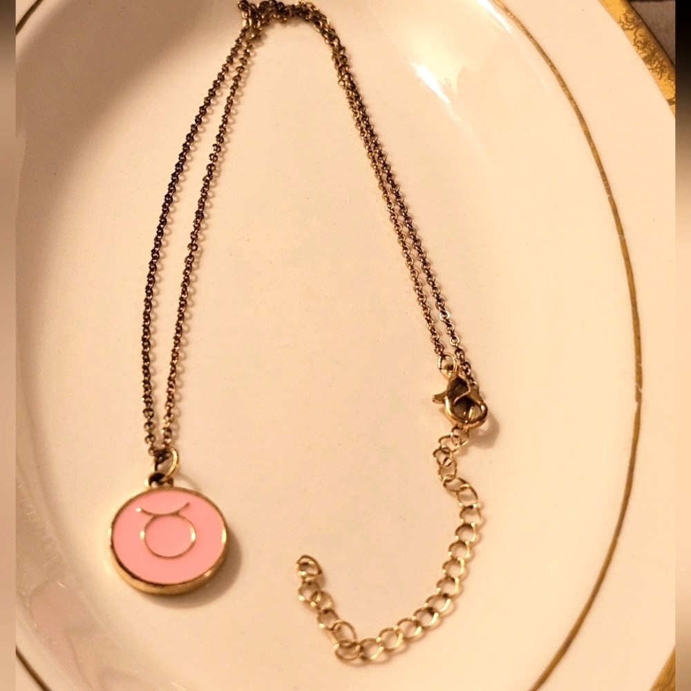 Pink Taurus Zodiac Pendant Necklace N2P39